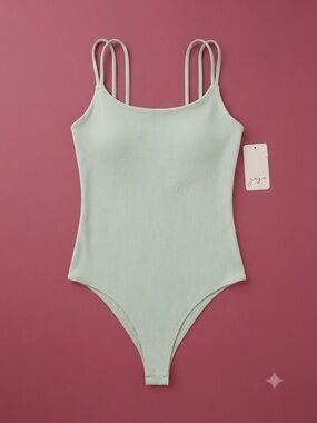 Gaze Lime Bodysuit Womens Size S Spaghetti Strap Summer Stretch Minimalist Basic